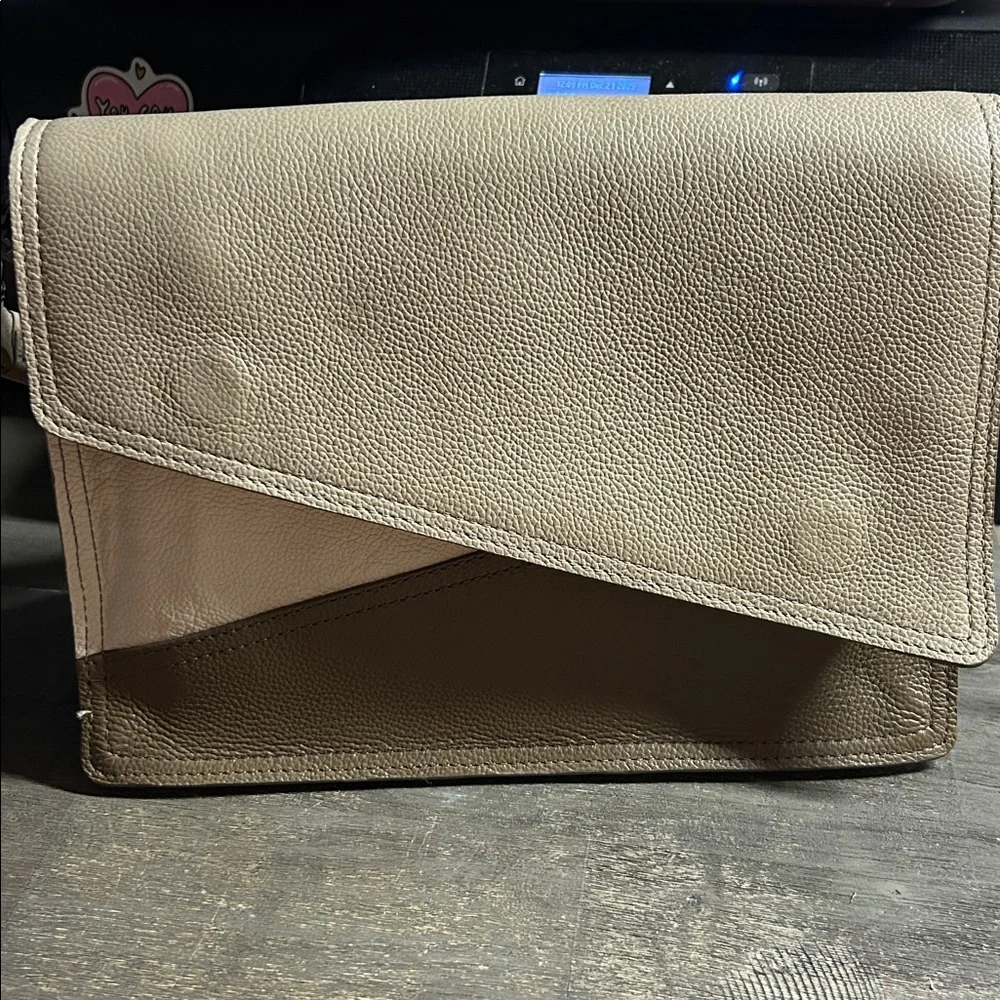 Botkier Crosstown Medium Leather Hobo Bag in‎ a cream or taupe colorblock design